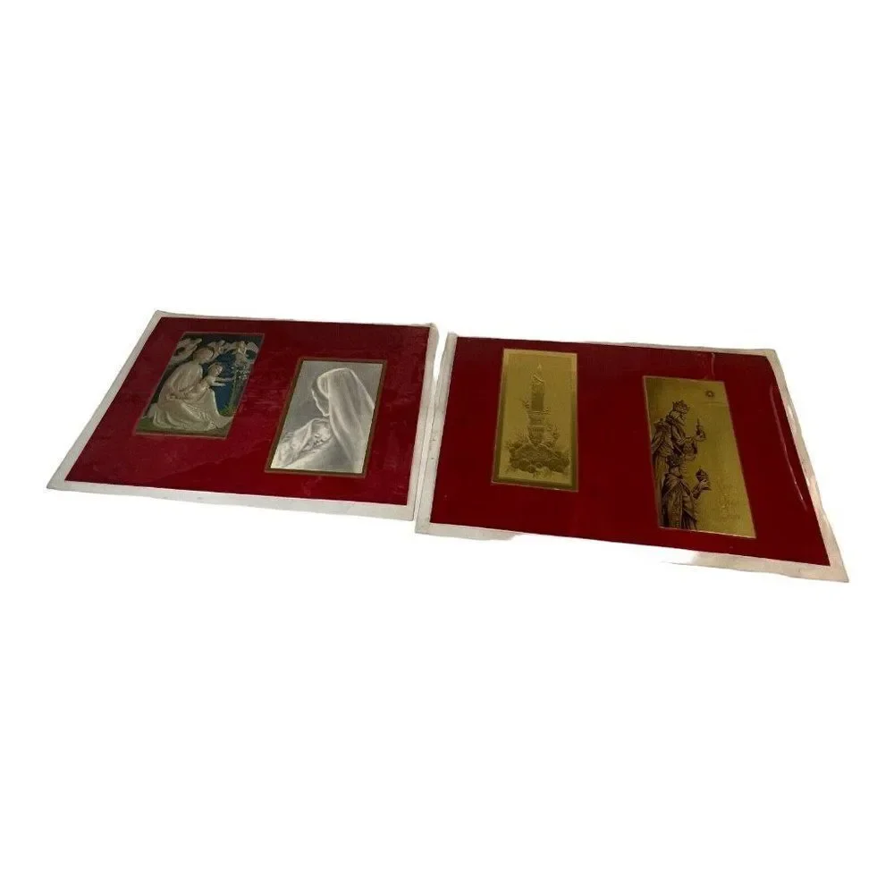 Vintage Set of 2 Kitchen Vinyl Foam Backed Christmas Placemats Postcard Collage